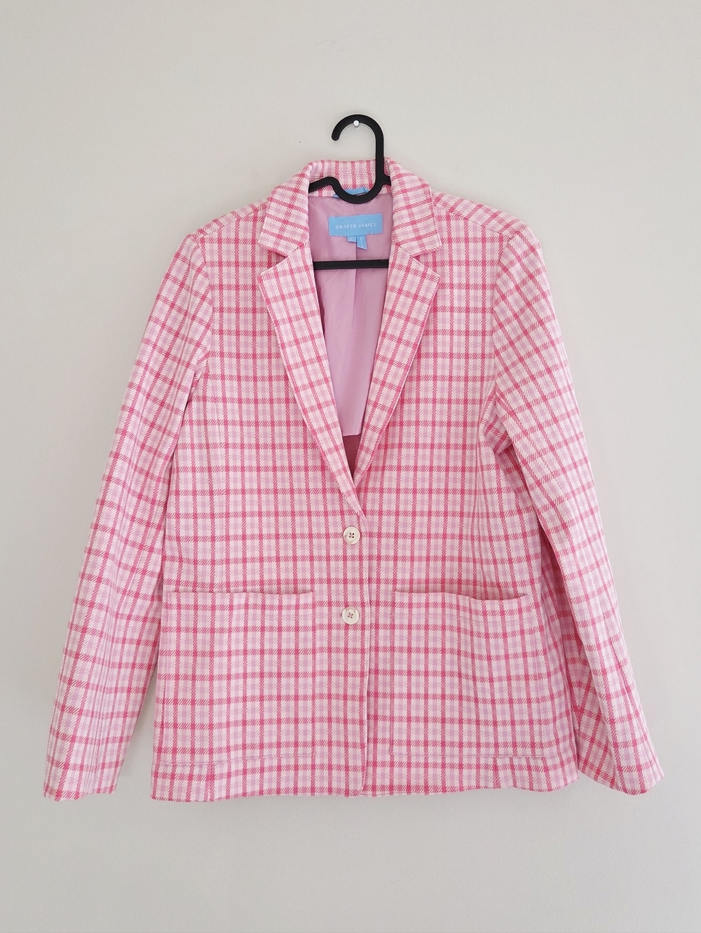 Draper James Ella Pink Plaid Houndstooth Blazer